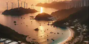 Imagen generada con IA que recrea una bahía y energía